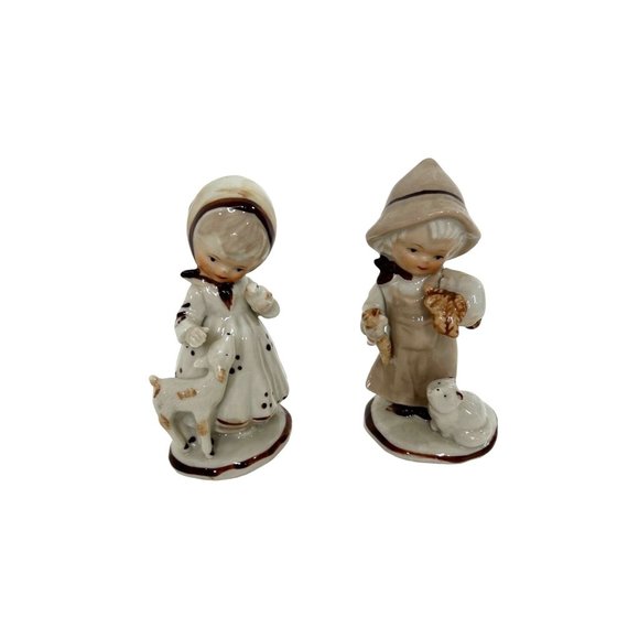 Boy & Girl Porcelain Figurines Glazed Bucolic Vintage 5” with Deer Bird Fox - Picture 14 of 14